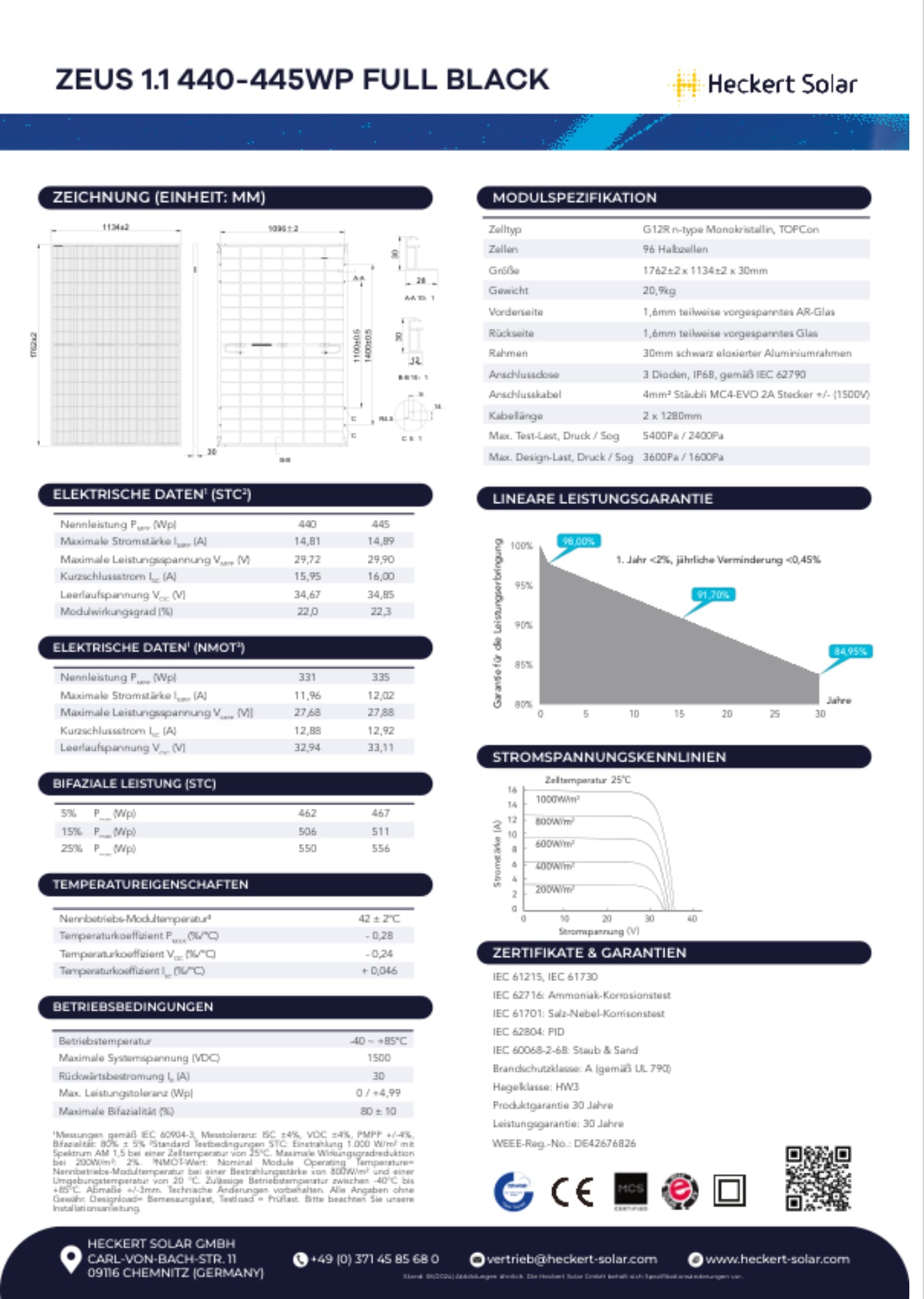 Solarmodul Zeus 1.1 96 M 440 Full Black Bifaziales Glas - Glas - Modul - Dachflug Solar