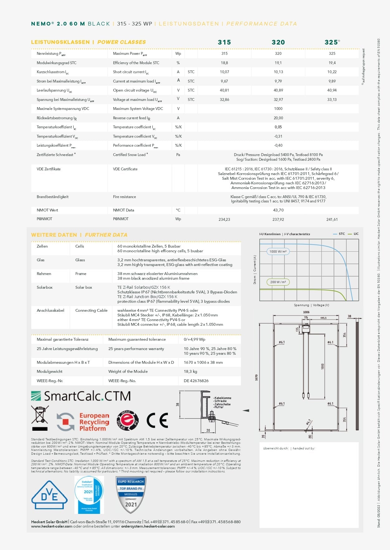Heckert Solar Solarmodul NeMo® 2.0 60 M 325 AR (A) Black MC4 - Dachflug Solar