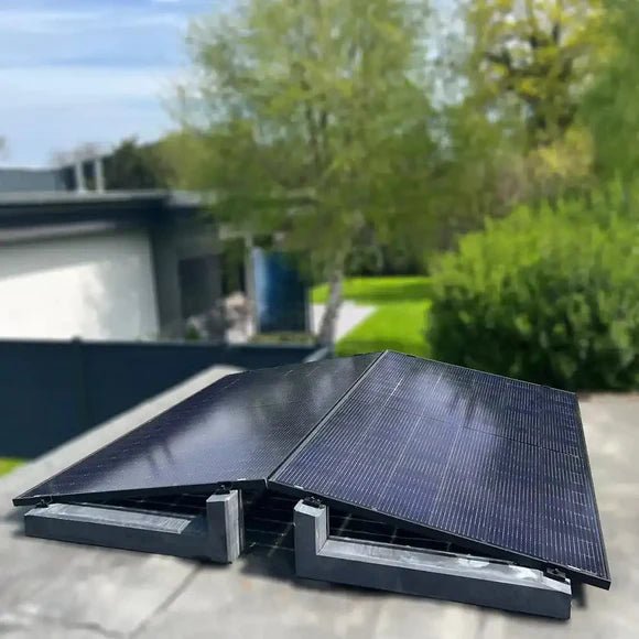 PV-Aufständerung WATTSTONE 10° aus Feinbeton für 2-PV Module im Ost-West Aufbau inkl. Klemmen und Bautenschutzmatten - Dachflug Solar