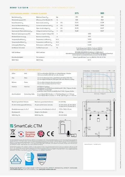 B-Ware / Sonderpreis Heckert Solar Solarmodul NeMo® 3.0 120 M 380 AR (B) - Dachflug Solar