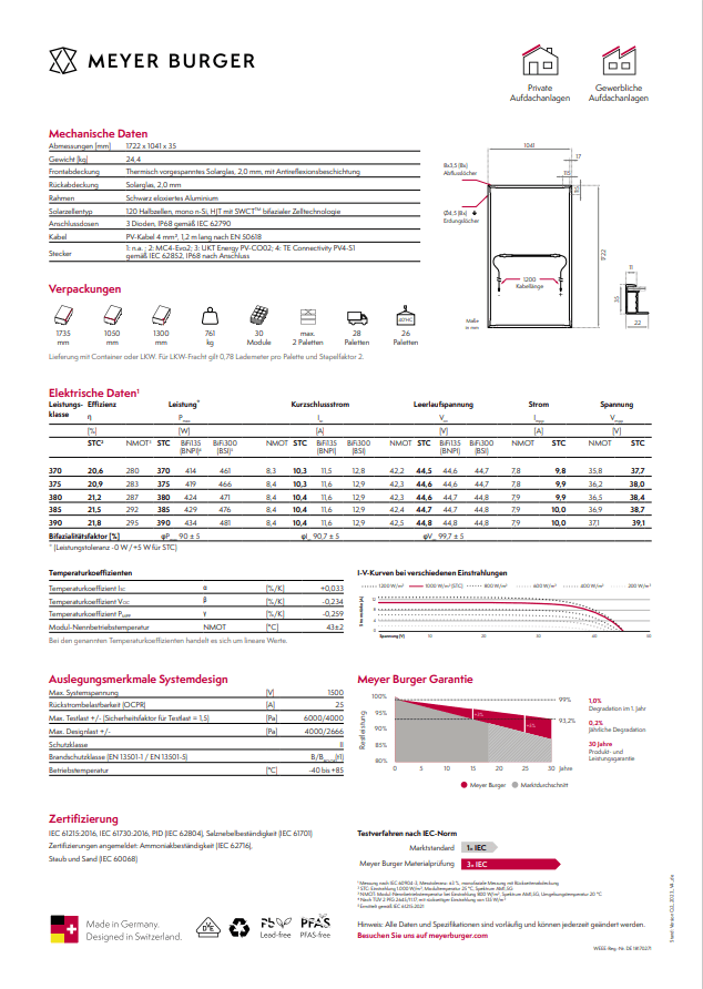 MEYER BURGER GLASS 375 GLAS-GLAS BIFAZIAL - Dachflug Solar